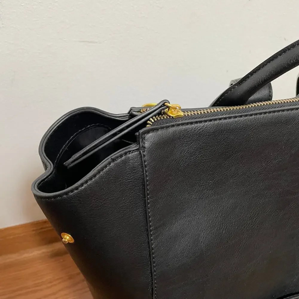 FAWN Square Backpack Diaper Bag Black Faux Leather Gold Tone Hardware